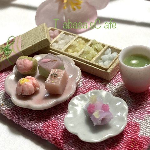 再販　hand made  ミニチュア　ドールハウス　桜和菓子と金平糖