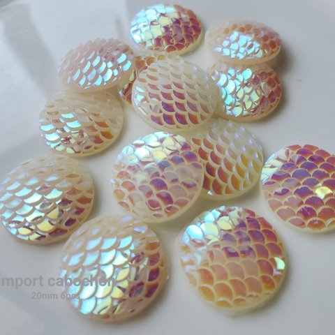 《20mm》6pcs  white＆pink 人魚のカボション【Ca-254】