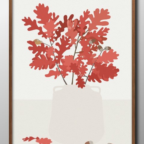 14530■A3アートポスター『秋のオーク　紅葉』絵画　イラスト　デザイン　北欧　マット紙