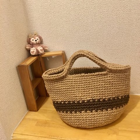 シンプルかわいいブラウン麻バッグ