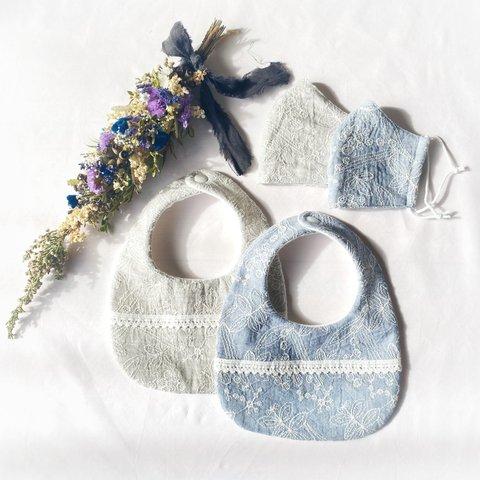 ❀親子コーデ❀花柄刺繍スタイ＆マスク