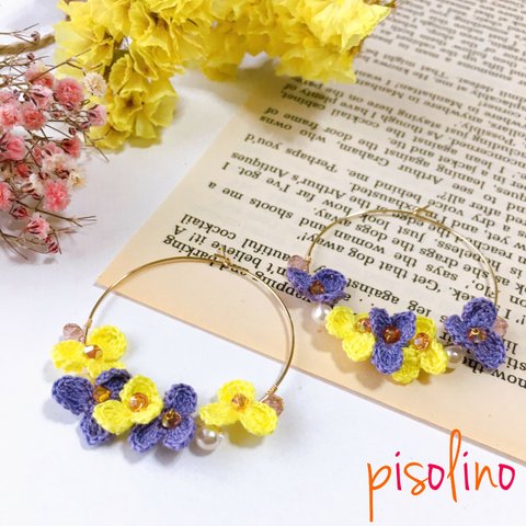 ohana　小花が咲いた　フープピアス～Purple＆Yellow～