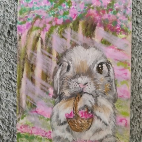 春の風~うさぎ〜【パステル画 絵画 原画 イラスト】