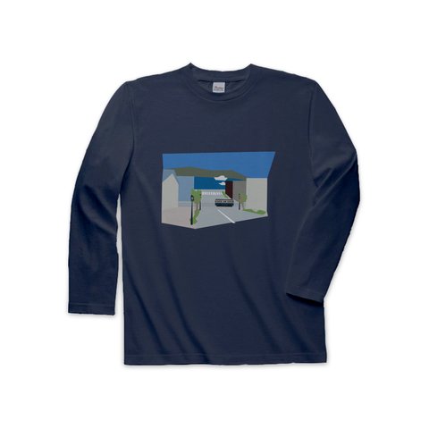 電車Tシャツ（長袖）-函館の坂から望む海（ネイビー）