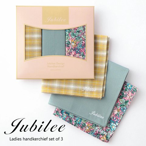 Jubilee レディース コットン ハンカチーフ チェック 花柄 3点セット jubileesquarel-set008