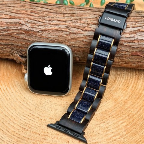 【木製バンド】EINBAND AppleWatch 天然木バンド 20mm ブルーサンドストーン×エボニーウッド