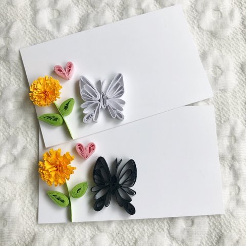 ペーパークイリング　花と蝶々のメッセージカード