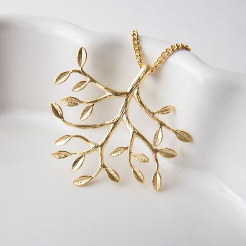 【16KGP】TREE  Necklace /ネックレス ロングネックレス ゴールド シンプル 大ぶり ボタニカル 木 ツリー 14kgf変更可 送料無料