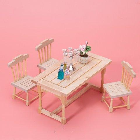 オビツ11 OB11家具 ダイニングチェアセット ダイニングテーブル ダイニングチェア ミニ家具 ドール用 BJD 1/12 ドールハウス家具アクセサリー 木製 人形 ミニチュアモデルのシーン小道具