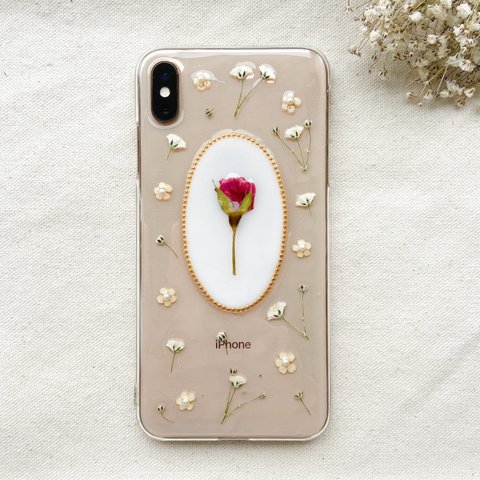 一輪の薔薇と小花のスマホケース iPhoneケース 全機種対応 iPhone11/11pro/11proMax Android Xperia