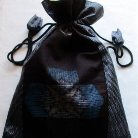 ６９７４　大島紬の着物で作った巾着袋＃送料無料