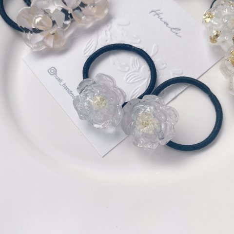 clear flower hair tie set ハンドメイド　ベビーヘアゴム