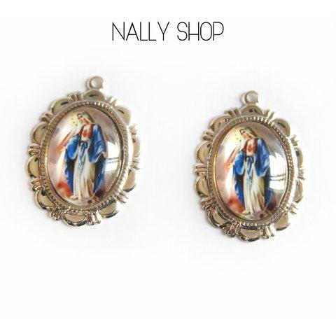 【2個】Virgin Mary & Jesus Charm Silver Part.IV【M-243】