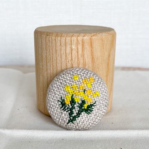 刺繍＊リネンのミモザブローチ