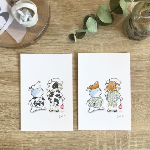 ゴンちゃんとぼく🐮お面のポストカード2枚セット