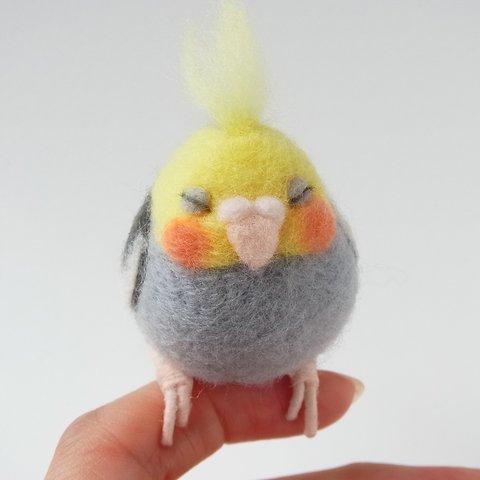 ふくふくおねむなオカメインコ（グレー）手乗りorブローチ　カラーオーダー可