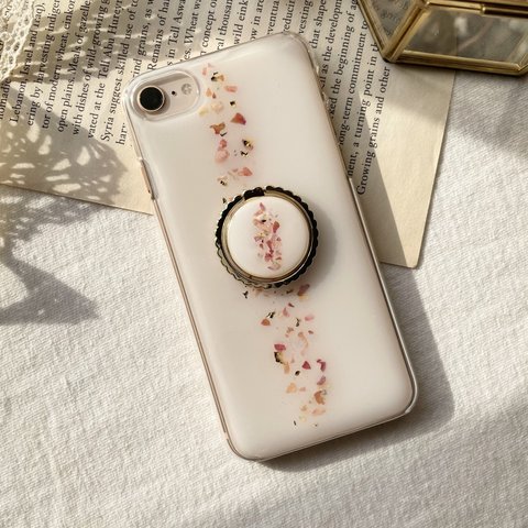 【clear glitter red】 押し花スマホケース　iphoneケース スマホリング　全機種対応　ソフトケース　手帳型　SE2 7 8 5 6 11 12 13 14 xperia 薔薇 バラ