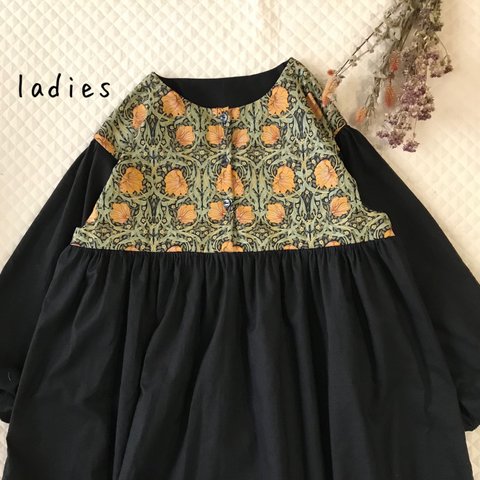 《ladies S/M/L》【ヨークワンピース】ウィリアムモリス　