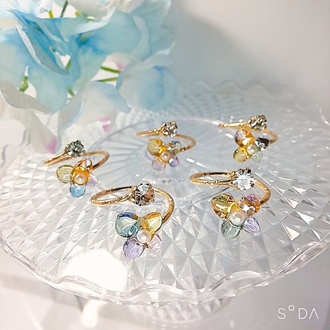 レジン うる艶 虹色紫陽花🌈͛💠リング