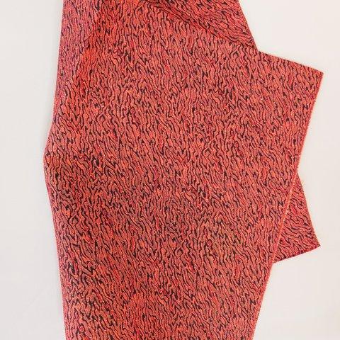 【古布】正絹　赤×黒　炎の柄　ドール着物サイズ