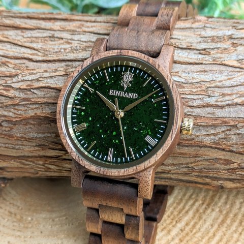 【木製腕時計】EINBAND Reise グリーンサンドストーン × Walnut Wood 木の時計【32mm】