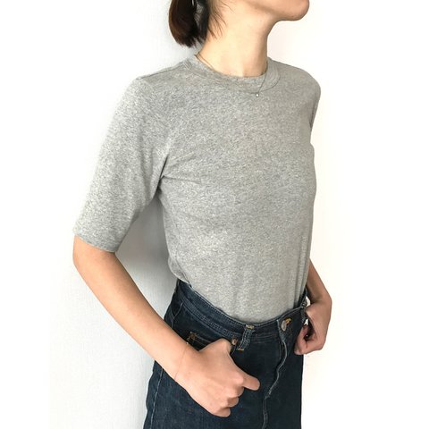 日本製オーガニックコットン 形にこだわった大人の4分袖無地Tシャツ ライトグレー 【サイズ展開有】