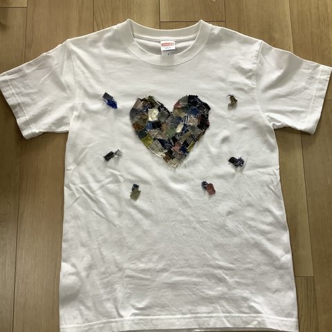 ハート柄パッチワークTシャツ H01