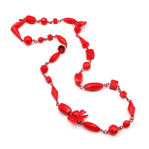 「JILL STUART」 Red Flower Motif Long Necklace