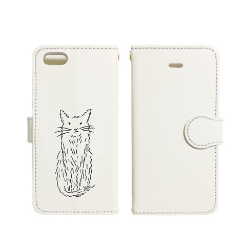 <<送料無料>>すわる猫 手帳型スマホケース【iPhone/Xperia/Galaxy/ARROWS/AQUOS/Huawei】