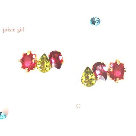 -prism girl- Ruby & Rubellite & Peridot Earrings