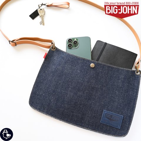 サコッシュ 【 BIG JOHN × メンズかもめ 】 デニムバッグ 岡山デニム ジーンズ サコッシュ レザー ポケット ポシェット ショルダーバッグ 送料無料 プレゼント ギフト 父の日 DQ19M