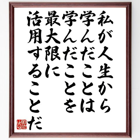 スティーヴン・ホーキングの名言「私が人生から学んだことは、学んだことを最大限に活用することだ」額付き書道色紙／受注後直筆（V1407）