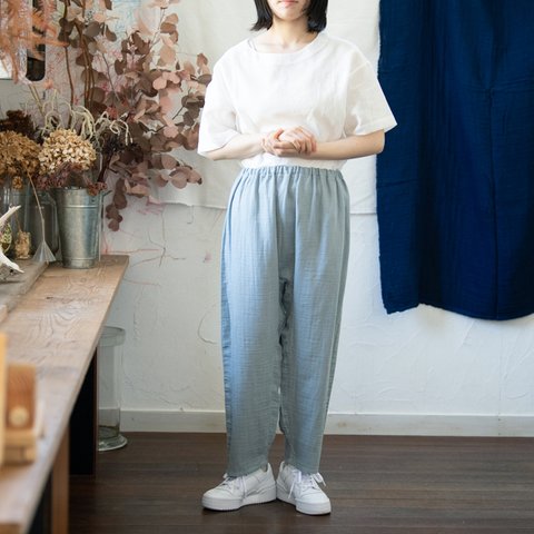 Linen＆OrganicCotton　Wガーゼゆったりパンツ【ジュニパーベリー染め】