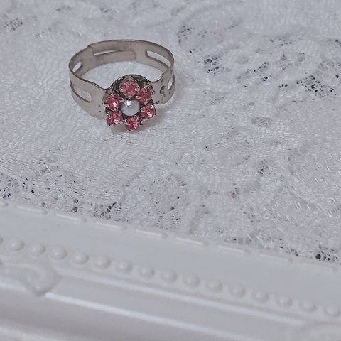  💎Rose🌹スワロフスキー ラインストーン キラキラ ピンク リング💍