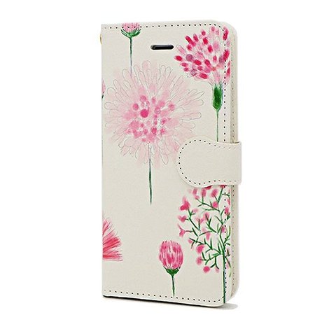 手帳型スマホはめ込み式ケース・ベルト有り　かわいい赤やピンクの花柄　花々ピンク　送料無料
