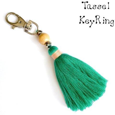 カラータッセル キーホルダー ★グリーン★バッグチャーム Tassel キーリング 鍵 