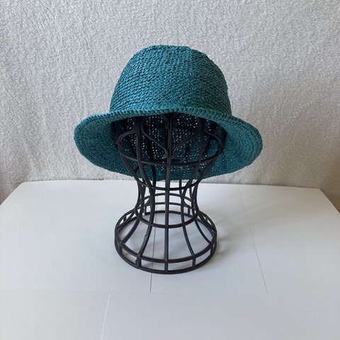 紙で編んだ夏用帽子　色テールグリーン