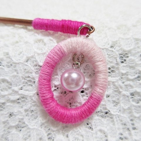 刺繍糸のかんざし　ピンクパール
