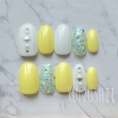 Blue Crush shellネイルチップ Yellow🐚