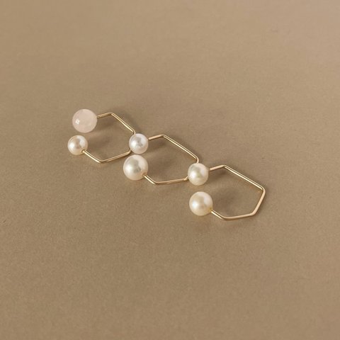 〜Pearl and Rosequartz earcuff〜 淡水パールとローズクォーツのイヤーカフ