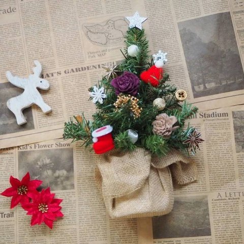 【受注制作】壁掛けクリスマスツリー　デコポットミニ　スワッグ　リース　ガーランド　ツリー　クリスマス