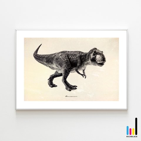 Dinosaur モノトーン アート ポスター A2 恐竜 T-REX ティラノサウルス 怪獣 子供部屋 子供 プレイルーム モノクロ 白黒 雑貨 海外 写真 玄関 男前 インテリア