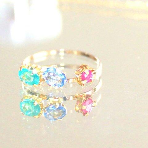 -k10- Ceylon Blue Sapphire & Apatite & Ruby Ring