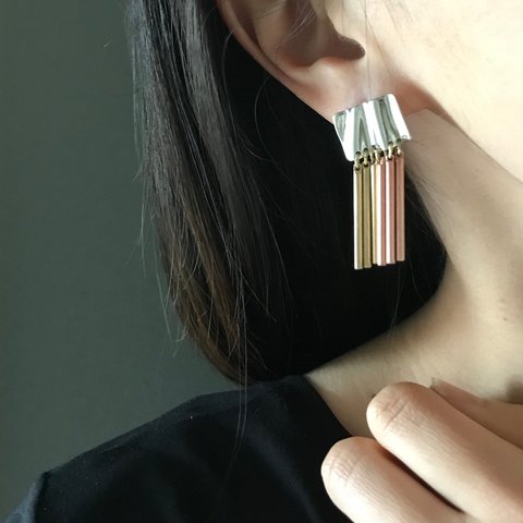 ピアス drape silver - brass line＋copper line（四角）