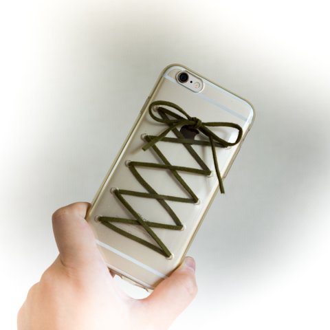 clear lace-up ribbon iPhone case *khaki