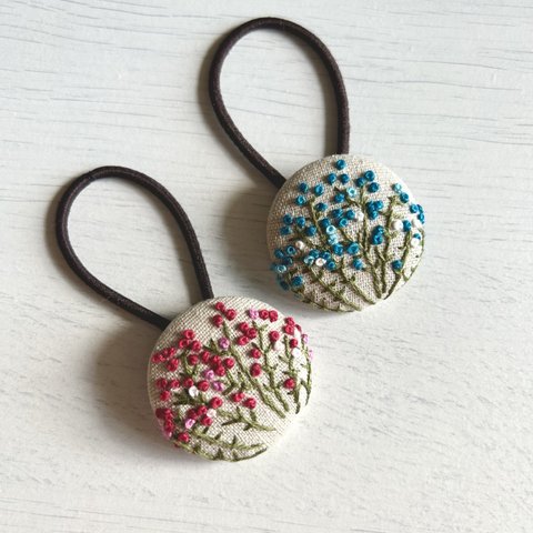 野の花の手刺繍ヘアゴム　ポニーフック