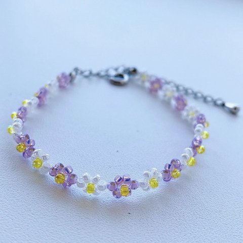 🌼ﾋﾞｰｽﾞﾌﾞﾚｽﾚｯﾄ…purple&silver🌼