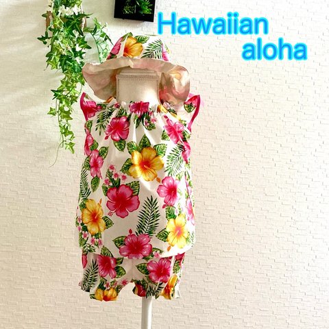 ベビーちゃんセットアップ&チューリップ帽子ハイビスカスのお花Hawaiian