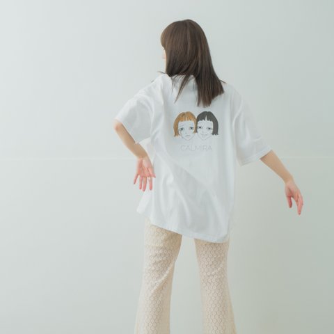 CALMIRA【泣き笑】Tシャツ スウェット ロンTパーカー  ビッグシルエット オーバーサイズ  ホワイト 白　　