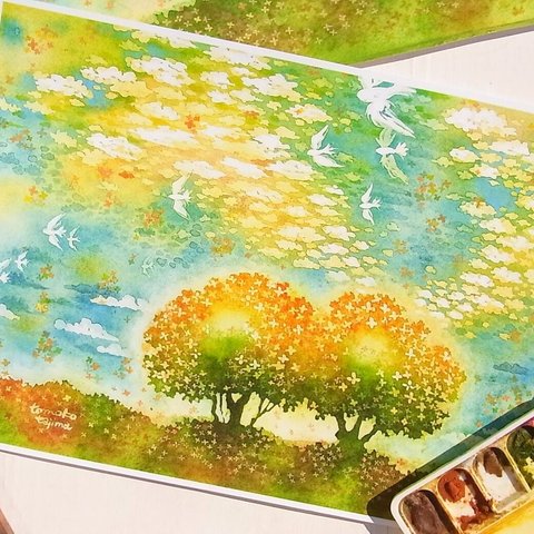 【金木犀に染まる空】水彩画アートプリント